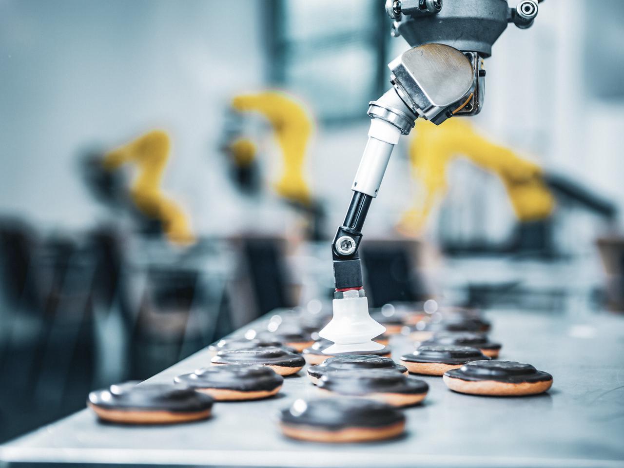 Robotic arm in a food manufacturing plant 